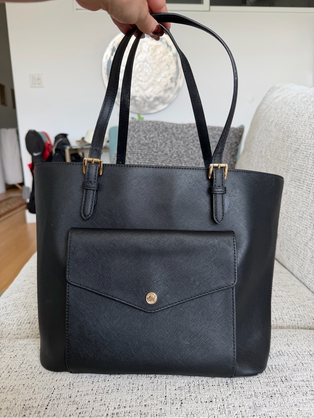 Michael Kors Black Saffiano Leather Tote with Front Pocket